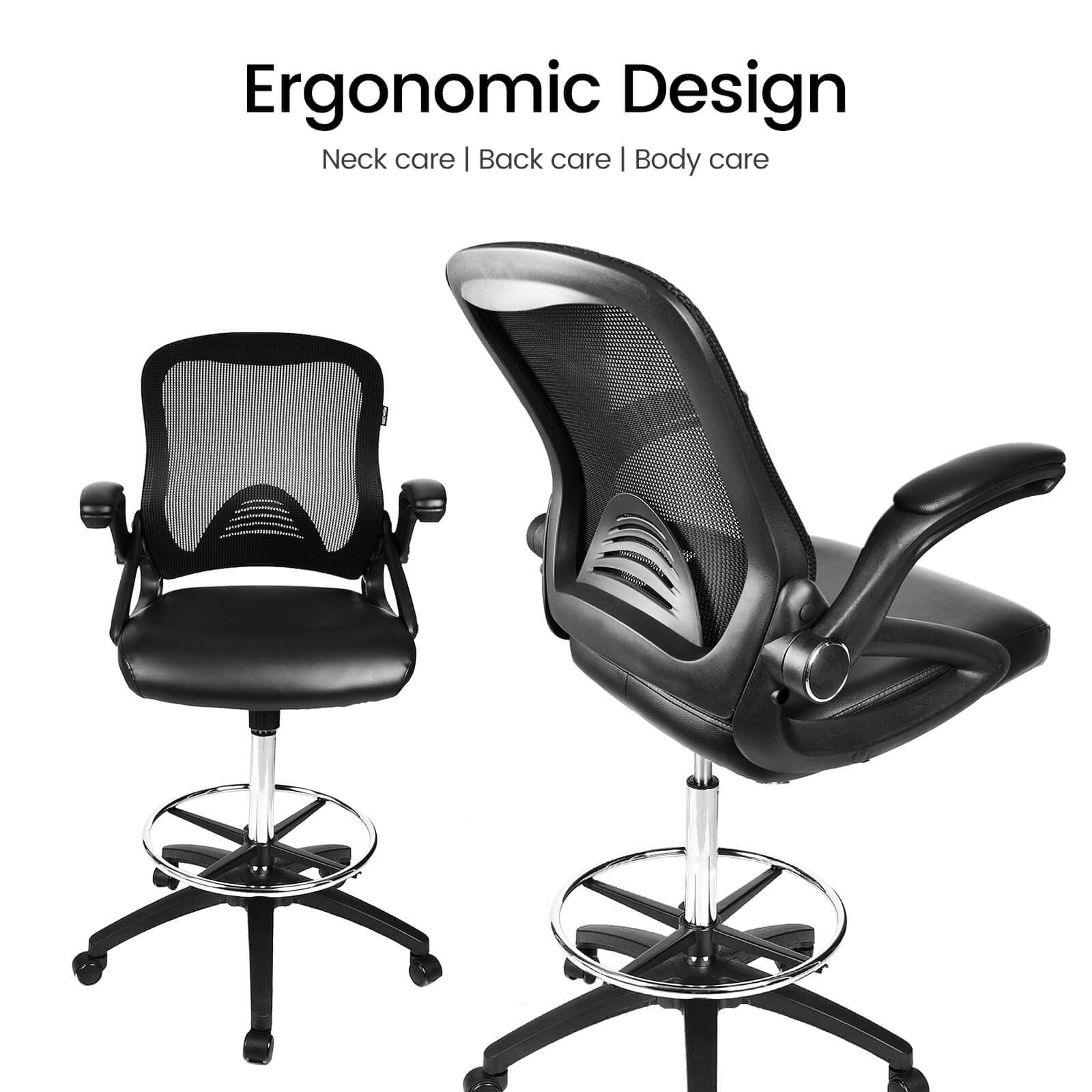 Elecwish black Drafting Chair OC09 has ergonomic design