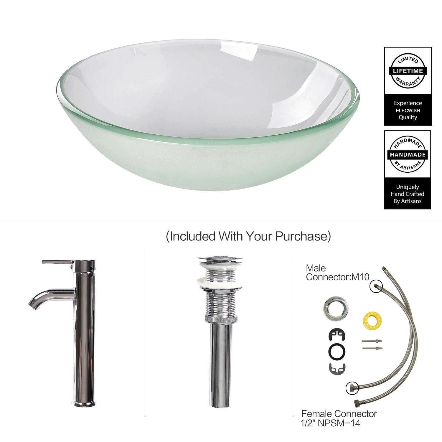 Elecwish Glass Vessel Bathroom Sink parts included with your purchase