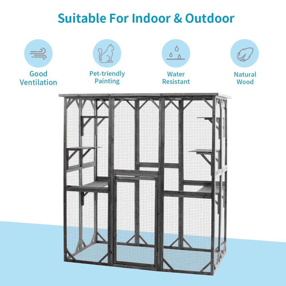 Elecwish Cat House Catio Enclosure with Wire Mesh PE1001GY has four features which is suitable for indoor and outdoor