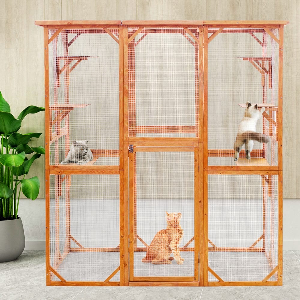 Elecwish Large Cat House Catio Outdoor Cat Enclosure 71" x 38.5" x 71",Orange display