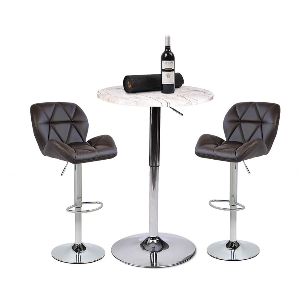 Elecwish Bar Table Set 3-Piece OW0301 marble white bar table with brown bar stools