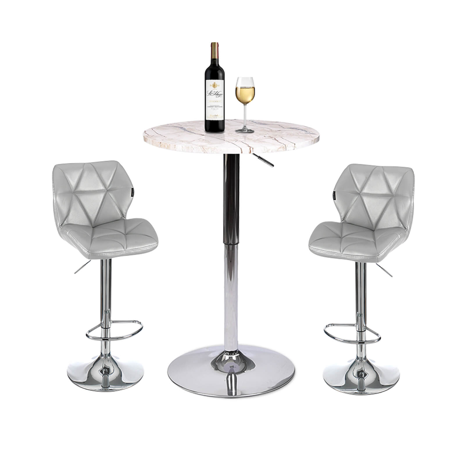 Elecwish Bar Table Set 3-Piece OW0301 marble white bar table with silver bar stools