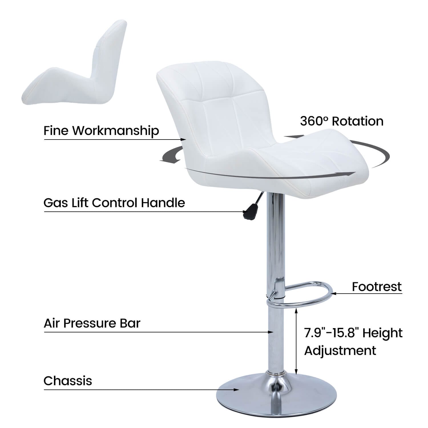 Elecwish Grid White Set of 2 Bar Stools OW010 has many features