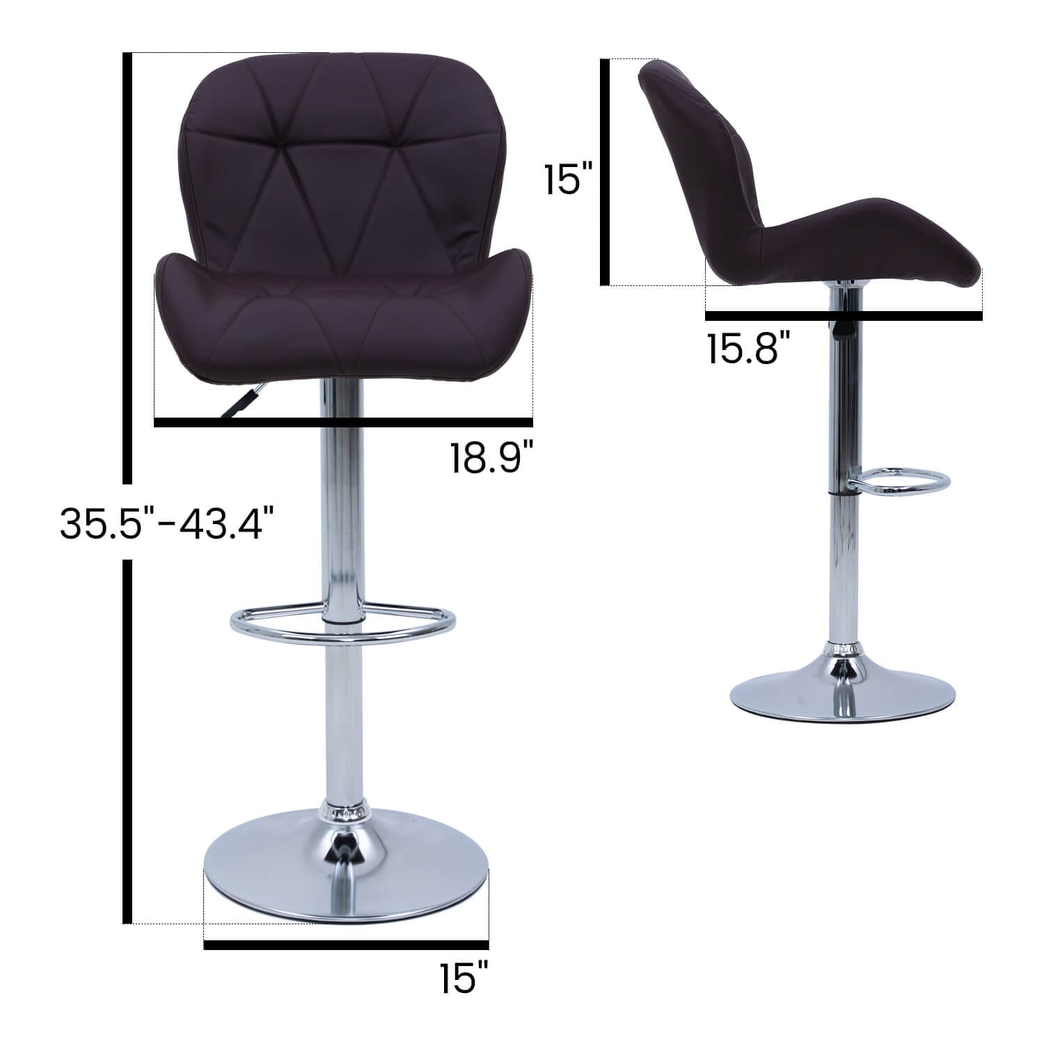 Elecwish Grid Brown Set of 2 Bar Stools OW010 size