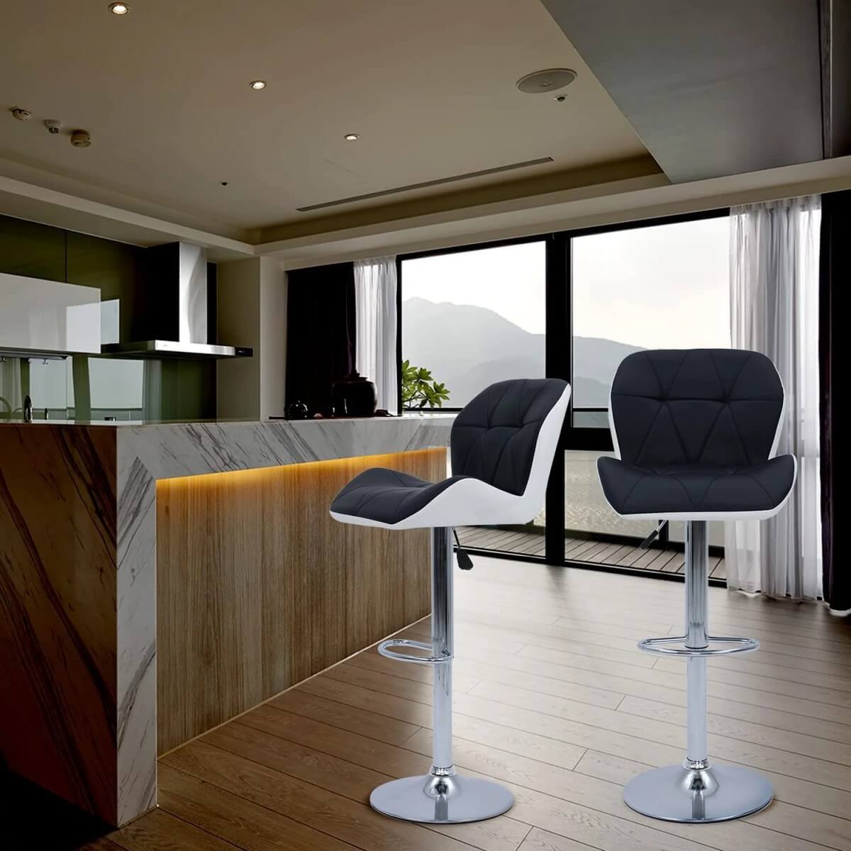 Elecwish Black White Set of 2 Bar Stools OW010 display in the kitchen