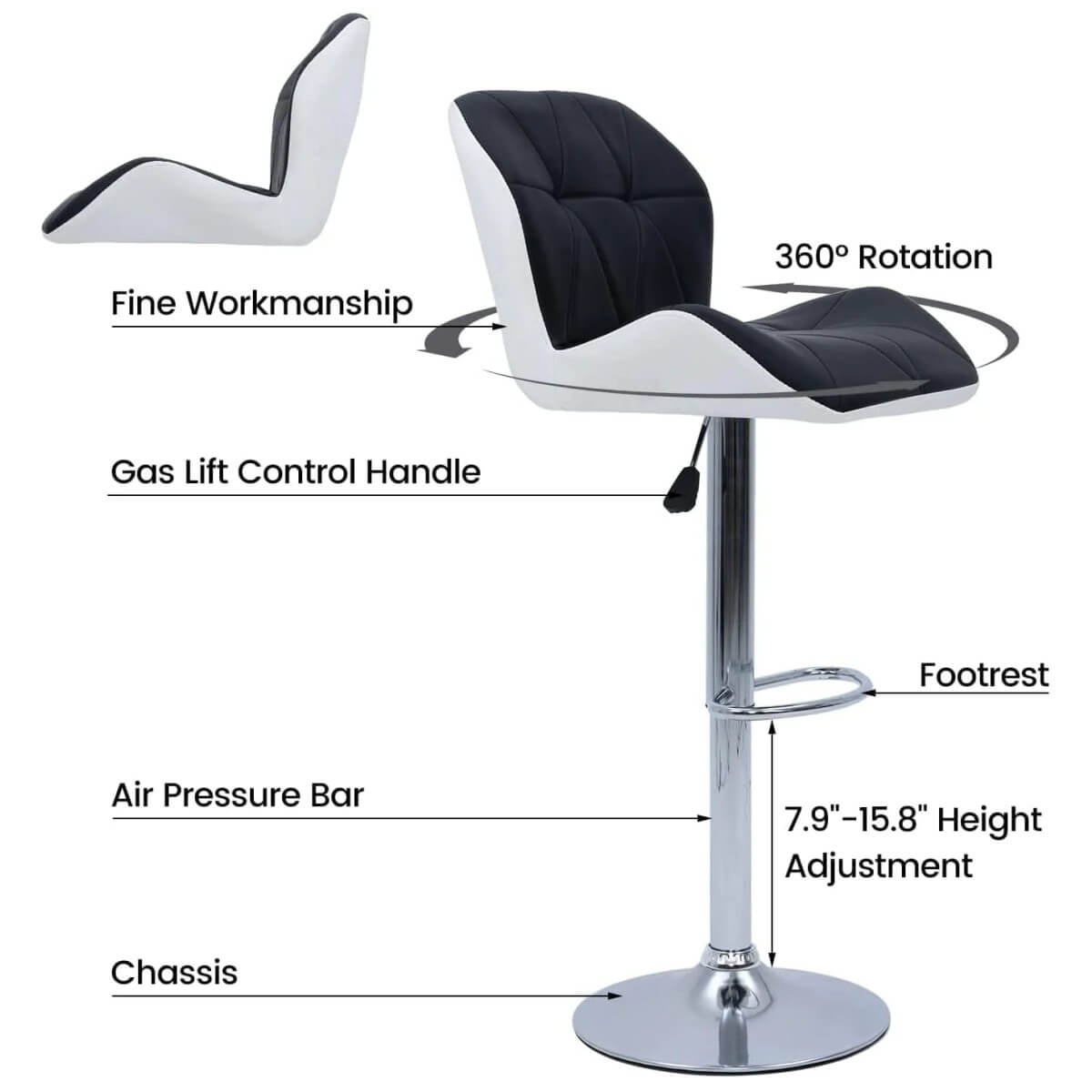 Features of Elecwish Black White Set of 2 Bar Stools OW010