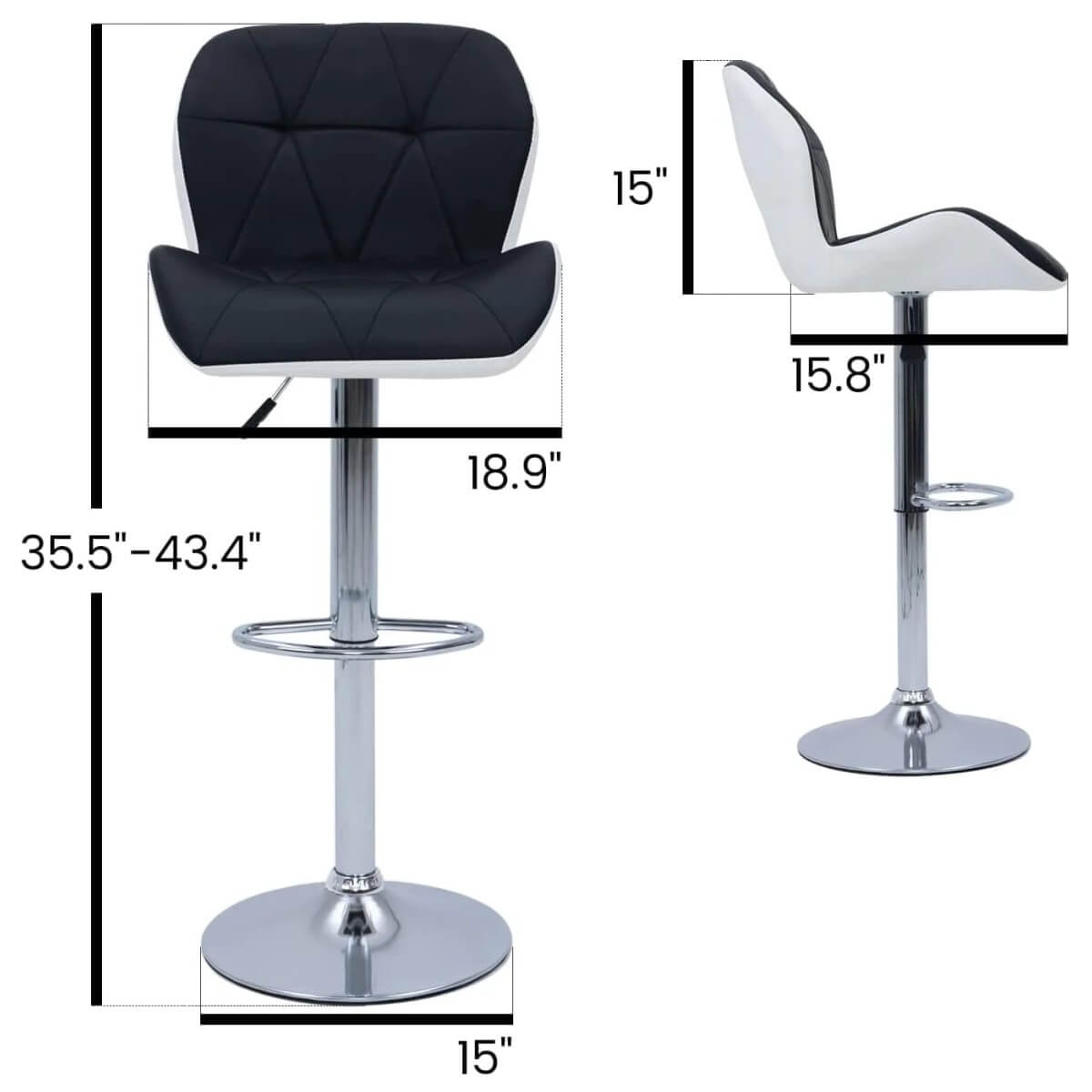 Elecwish Black White Set of 2 Bar Stools OW010 size