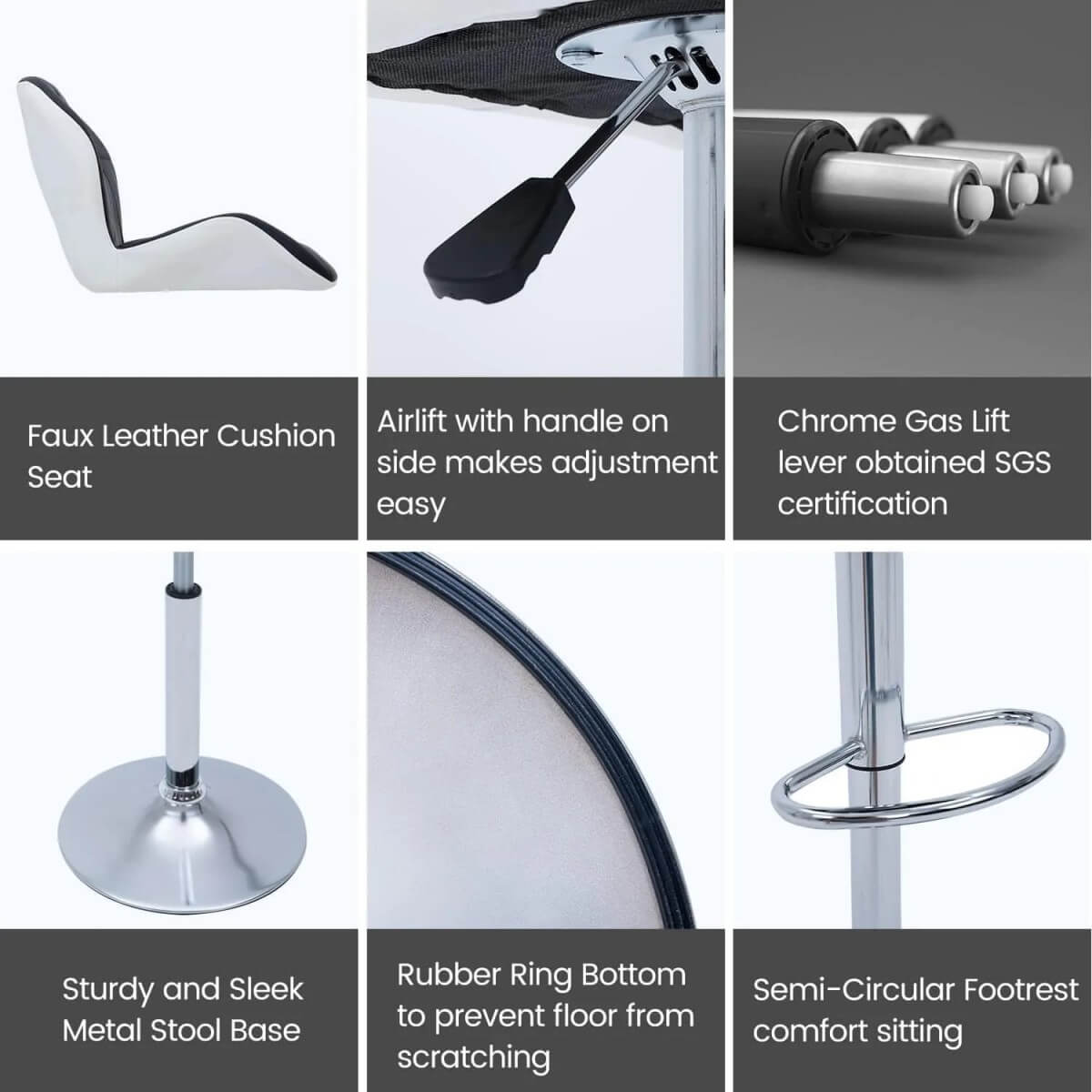 6 features of Elecwish Black White Set of 2 Bar Stools OW010
