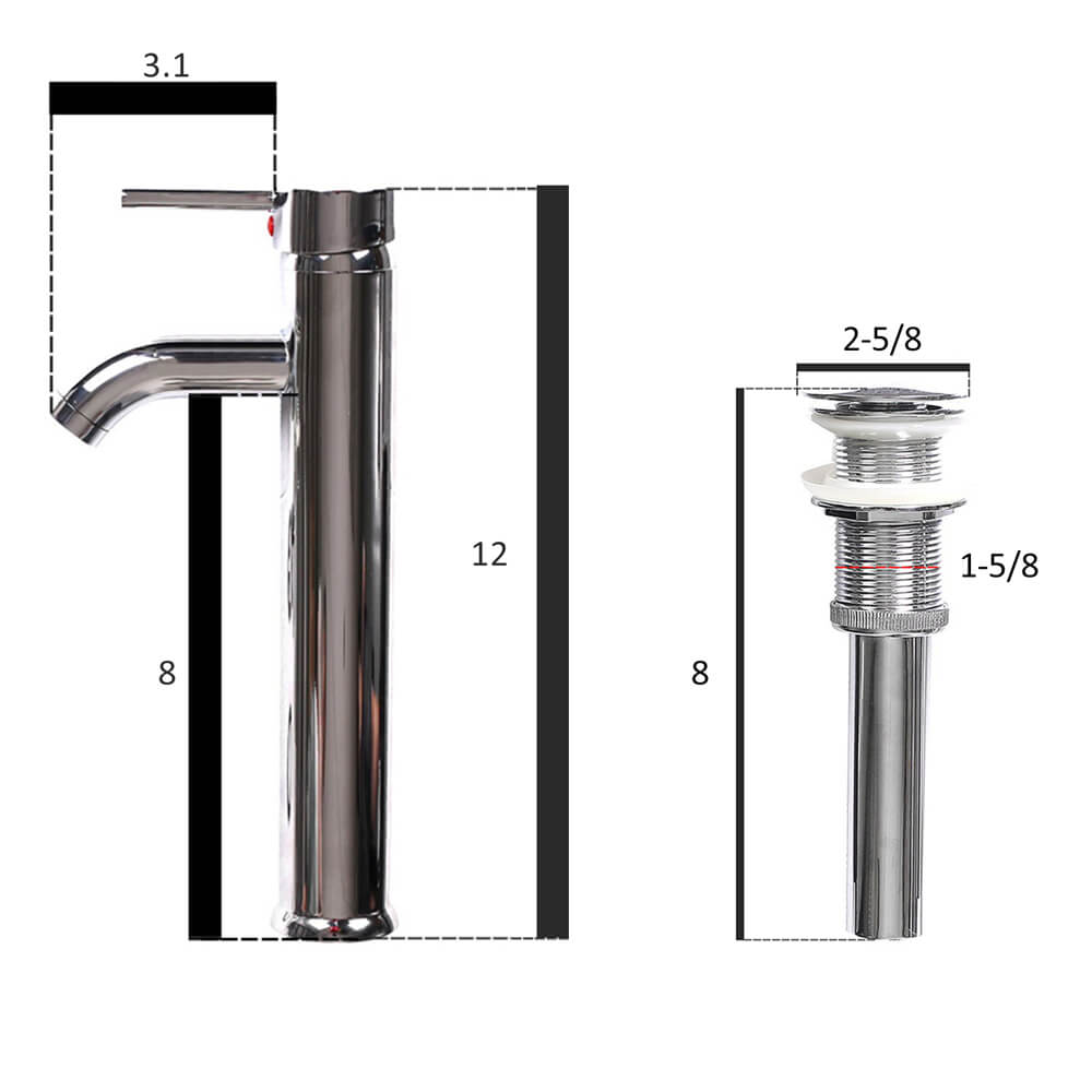 Chrome faucet and pop-up drain size