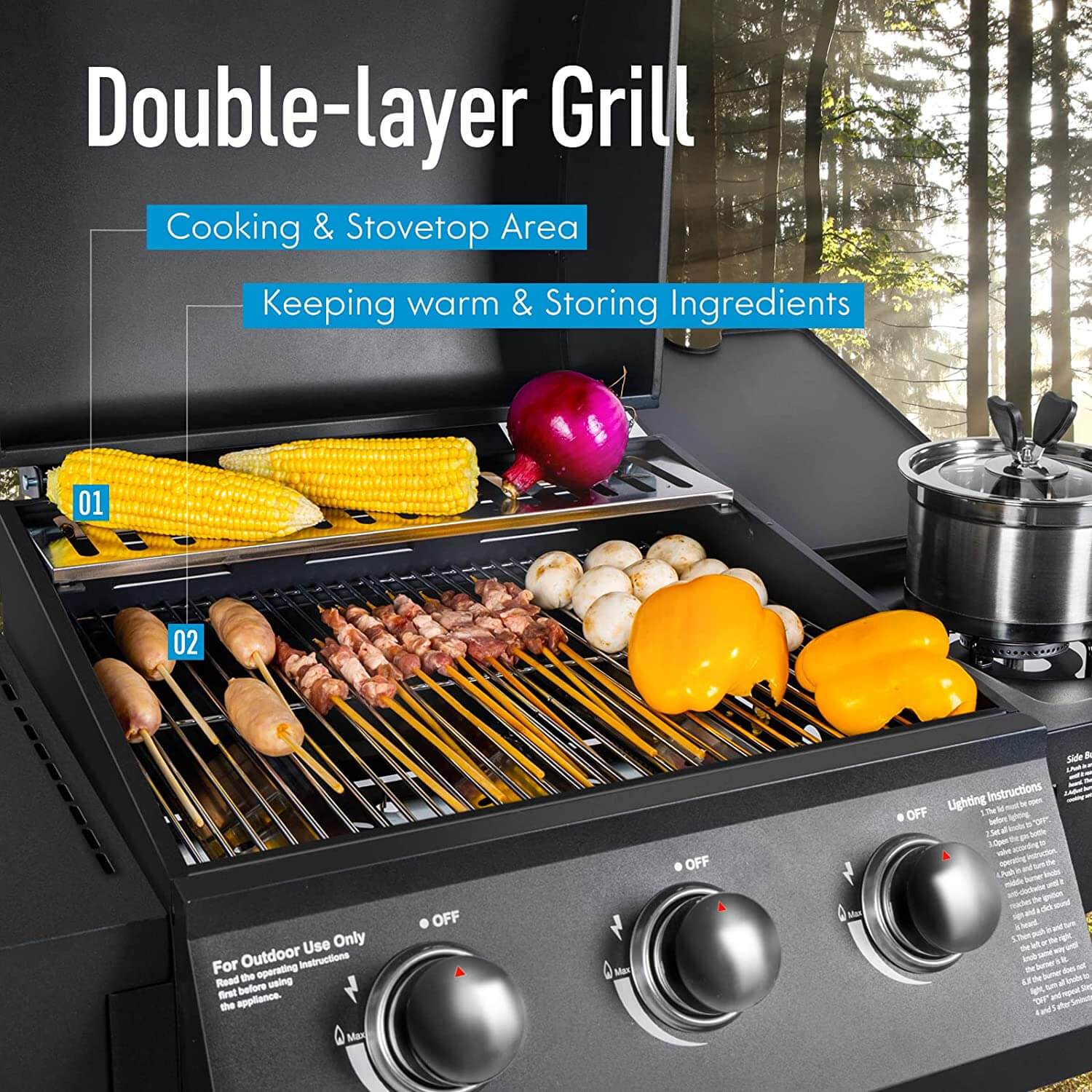 Elecwish Stainless Steel Liquid Propane Gas Grill with Side Burner  is a double-layer grill