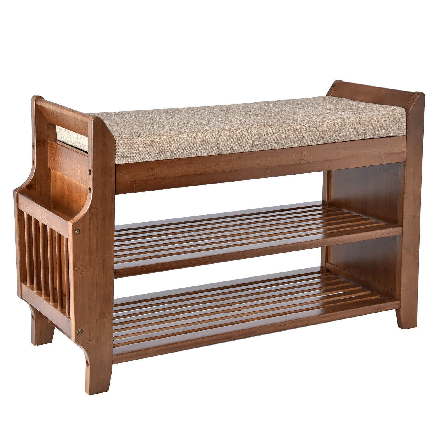 Elecwish Bamboo Shoe Rack Bench with Removable Cushion and Side Shelf