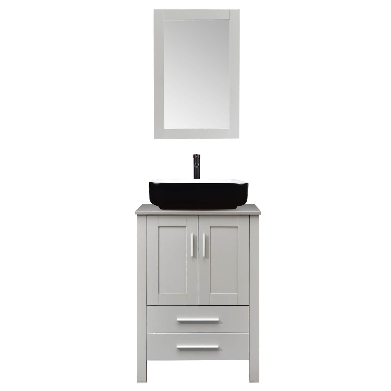 Elecwish gray wood bathroom vanity with black ceramic sink HW1124 in white bacckground