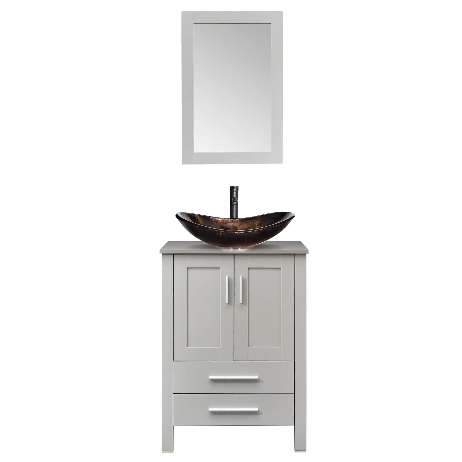 Elecwish gray wood bathroom vanity with gold boat glass sink BA20065 in white background