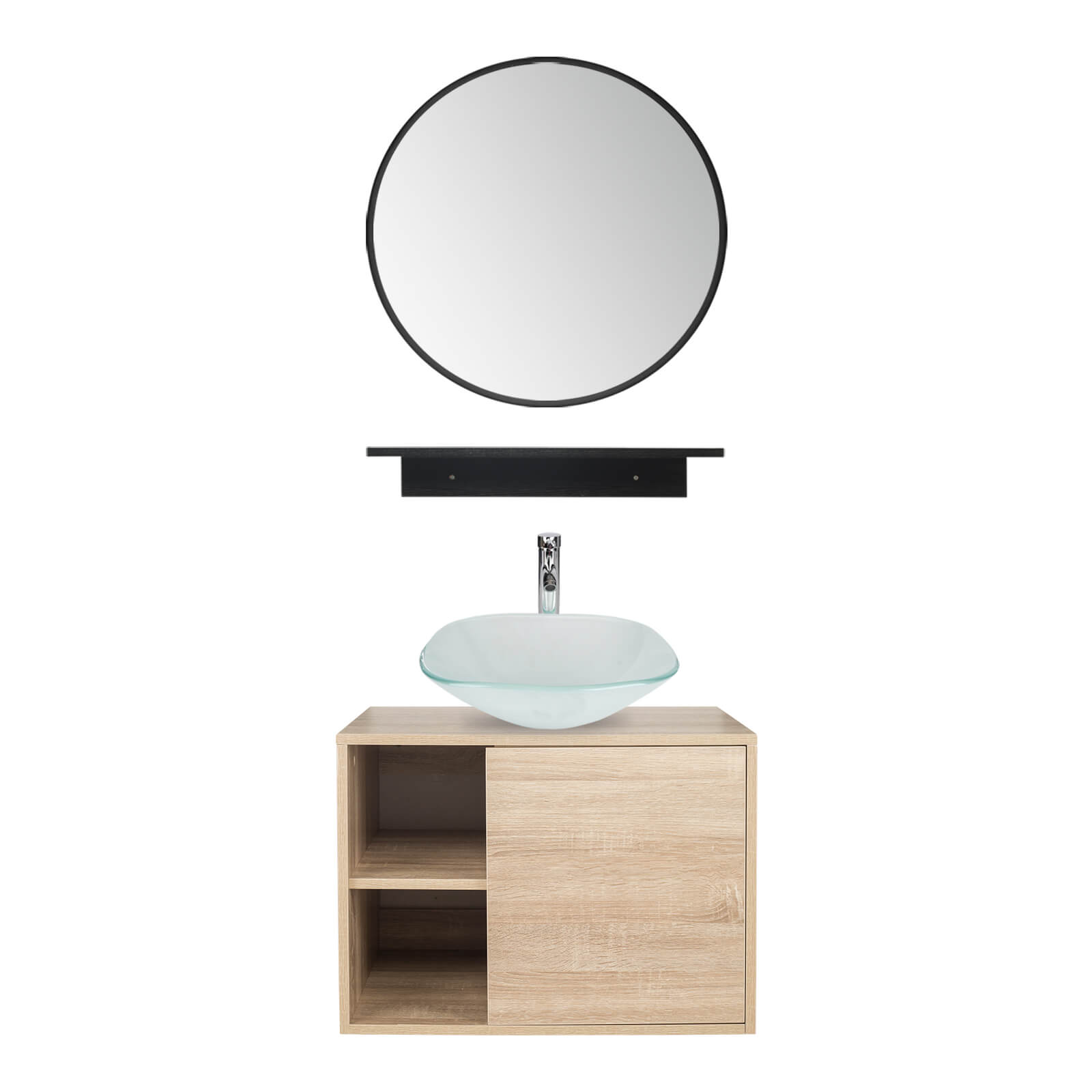Elecwish Vanity With Square Frosted Sink Bathroom Vanity Wall Mounted Cabinet Glass Sink Mirror Combo