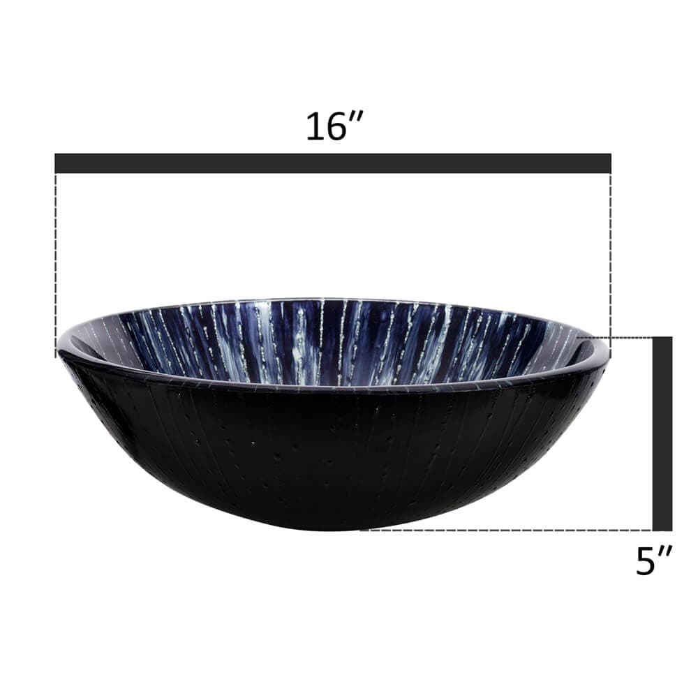 Elecwish Vessel Sinks 16.5 Inch Round Bathroom Vessel Sink Bowl and Faucet Combo,Dark Blue size