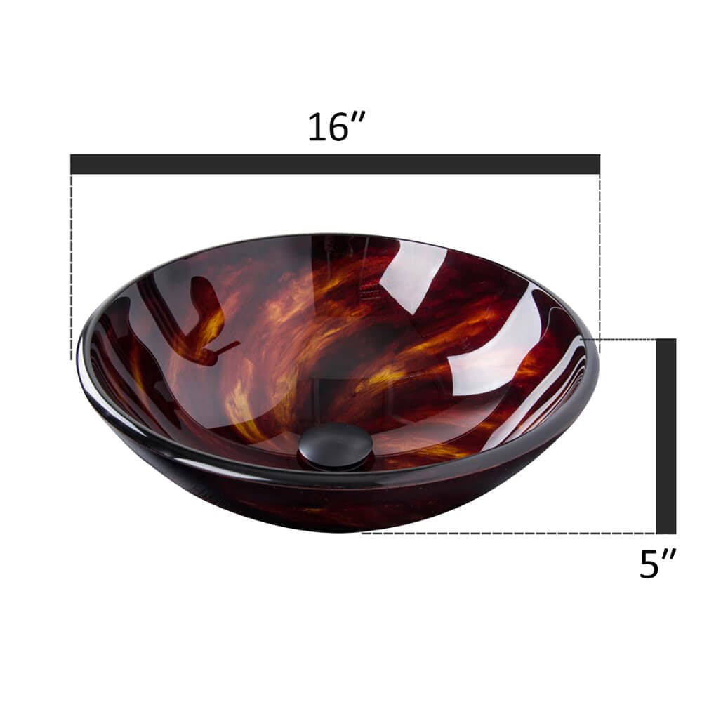 Elecwish Vessel Sinks Bathroom Artistic Vessel Sink Glass Bowl Drain Faucet Combo,Flame Red size