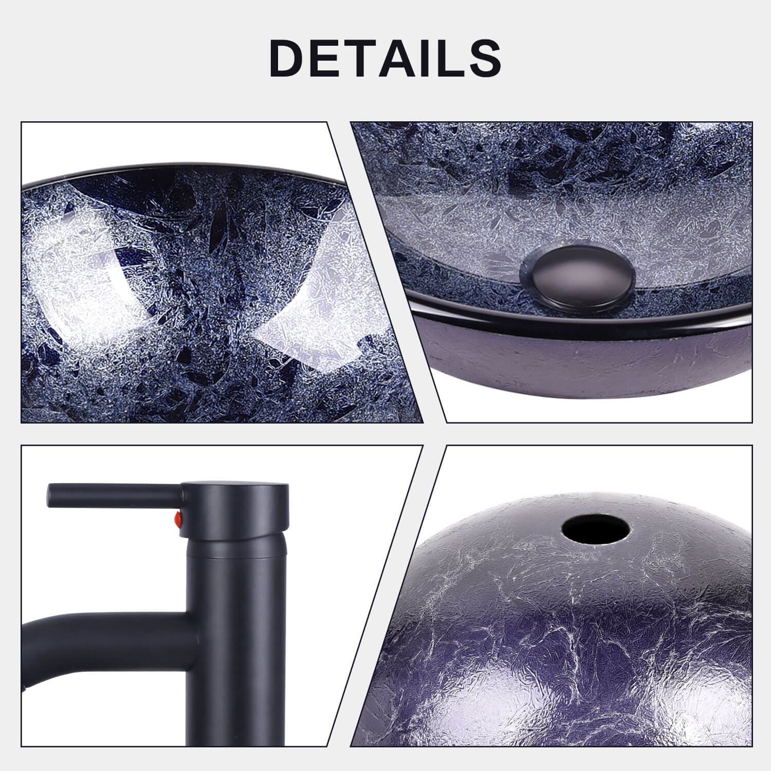 Details of Elecwish Vessel Sinks Glass Bathroom Vessel Sink 16.5" BG1002