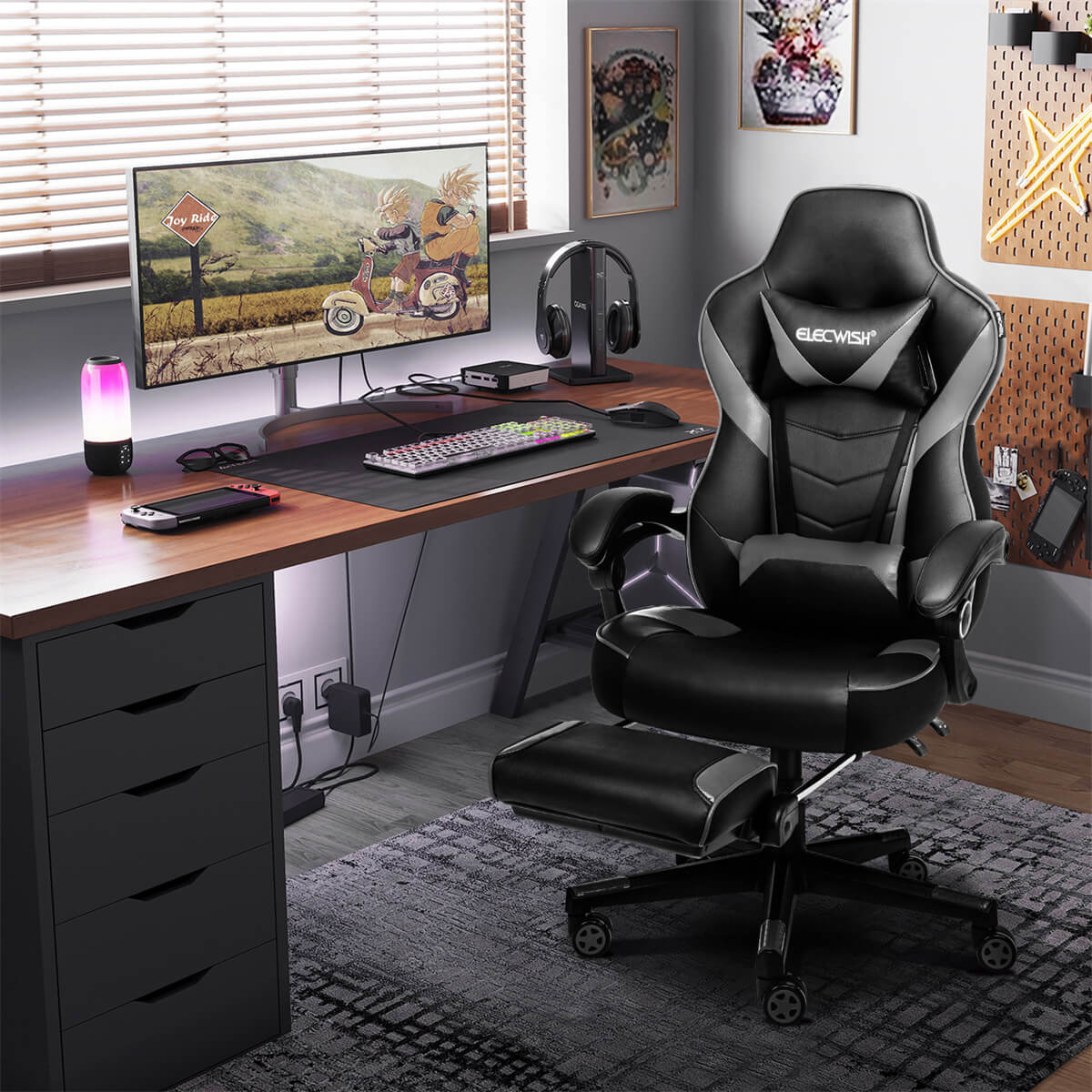 Ergonomic Gaming Chair with Massage Footrest Headrest