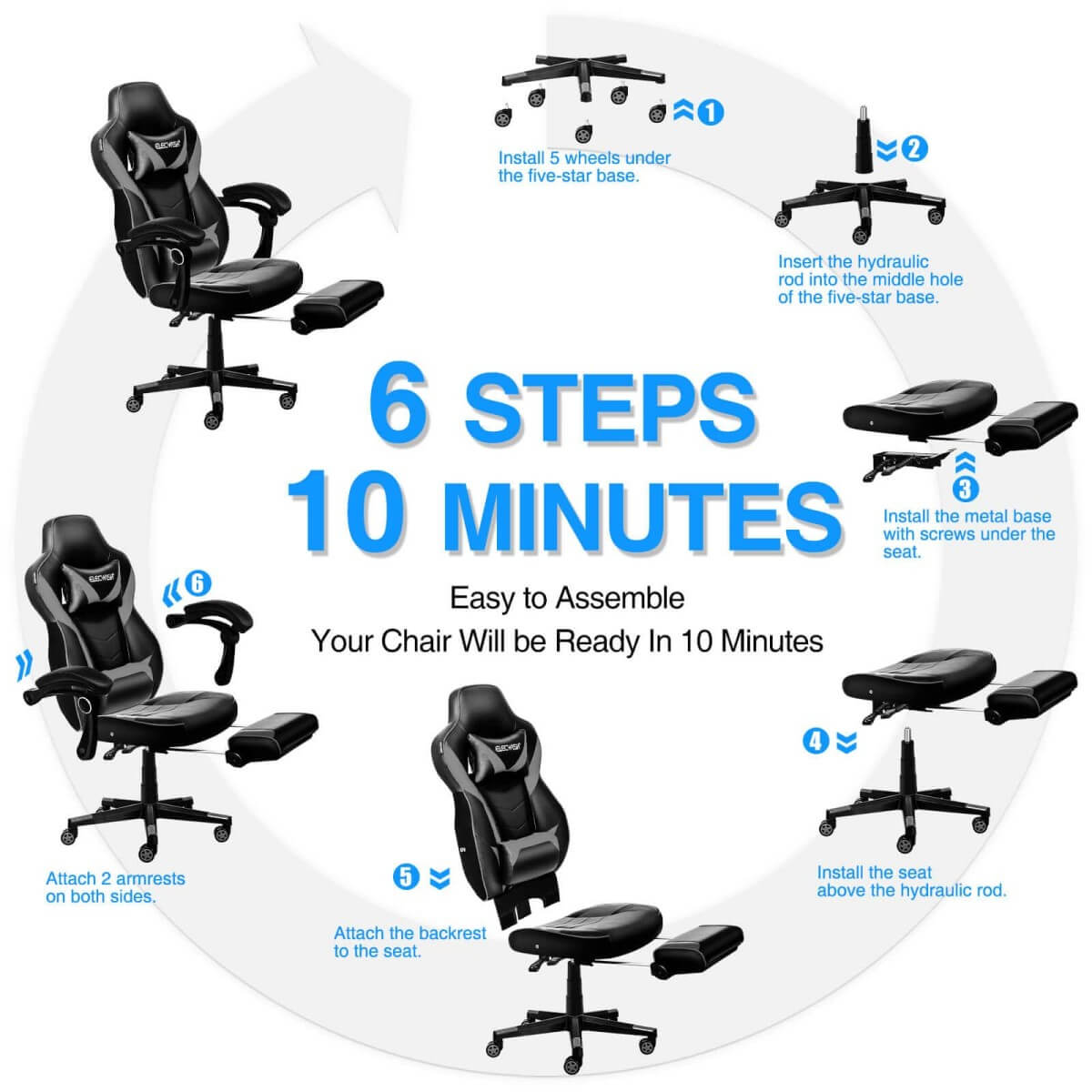 Elecwish Video Game Chairs Gaming Chair With Footrest OC087 is easy to assemble