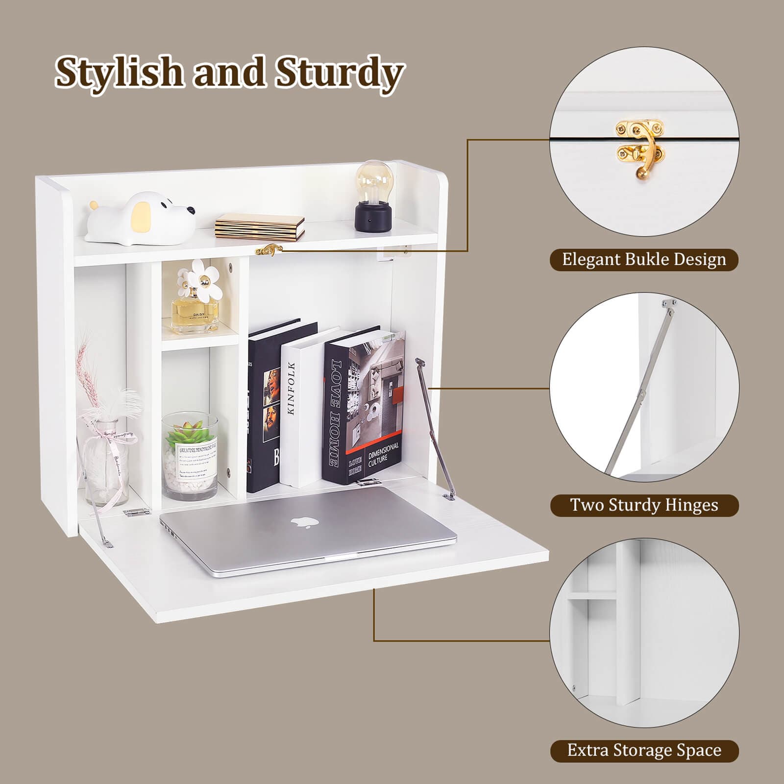 Three features of Elecwish White Wall Mounted Table Foldable Storage Shelf Wall-Mounted Desk HW1138