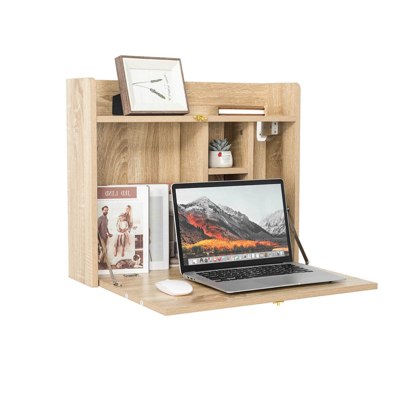 Elecwish Maple Wall Mounted Table Tan Foldable Storage Shelf Wall-Mounted Desk HW1138
