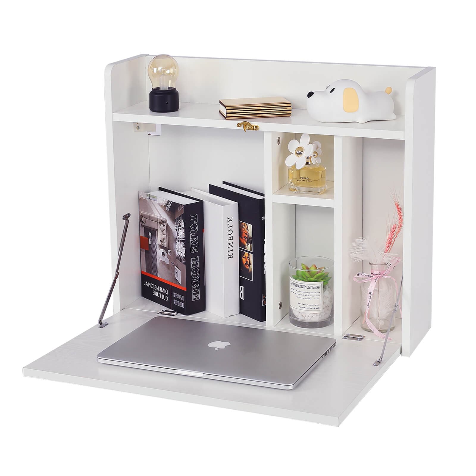 Elecwish White Wall Mounted Table White Foldable Storage Shelf Wall-Mounted Desk HW1138