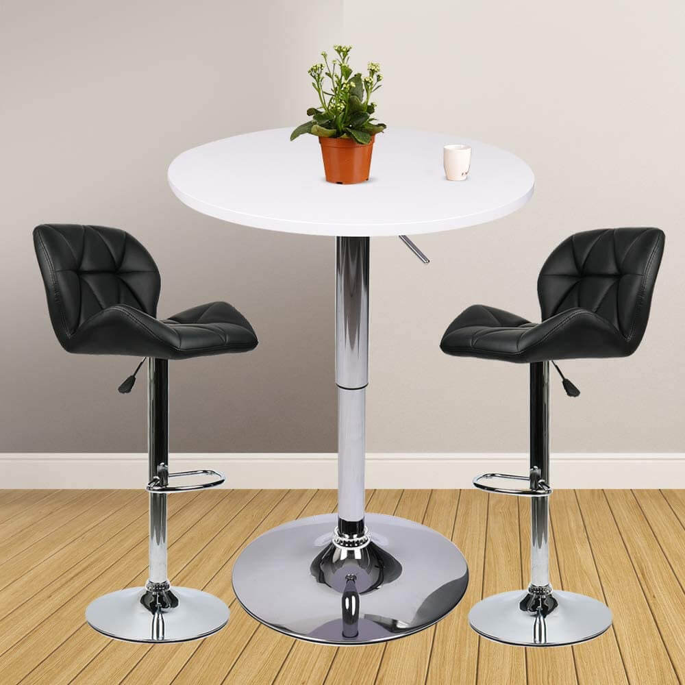 Elecwish Bar Table Set 3-Piece OW0301 white bar table with black bar stools display scene