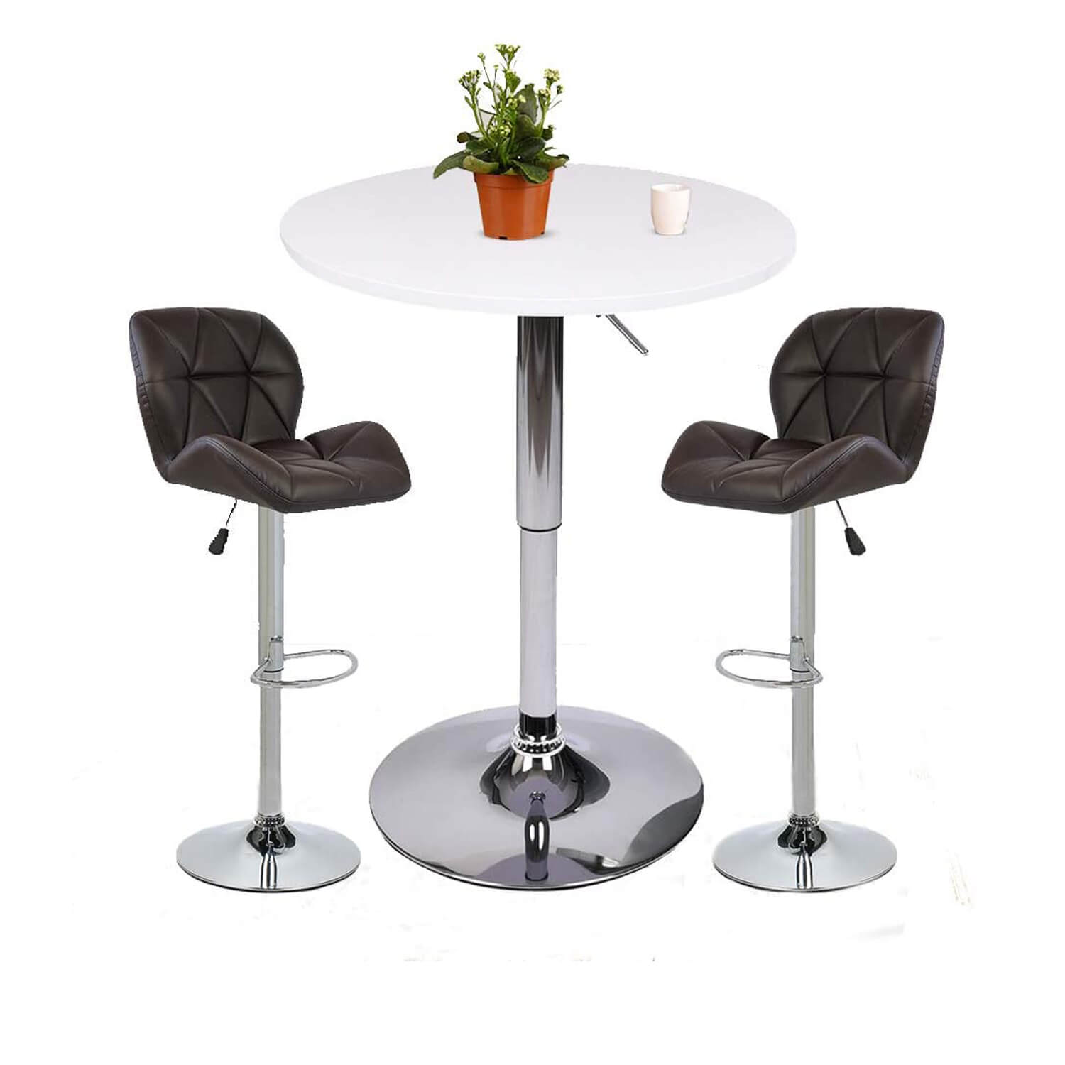 Elecwish Bar Table Set 3-Piece OW0301 white bar table with brown bar stools