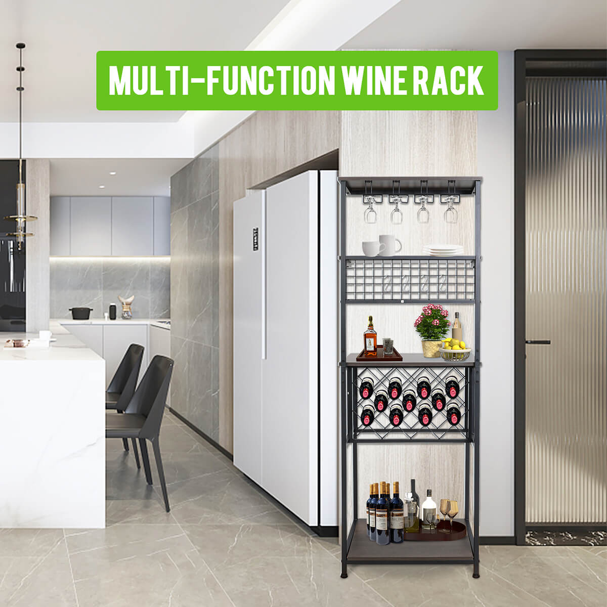 Freestanding Wine Cabinet with Storage Shelves KA711 is a multi-function wine rack