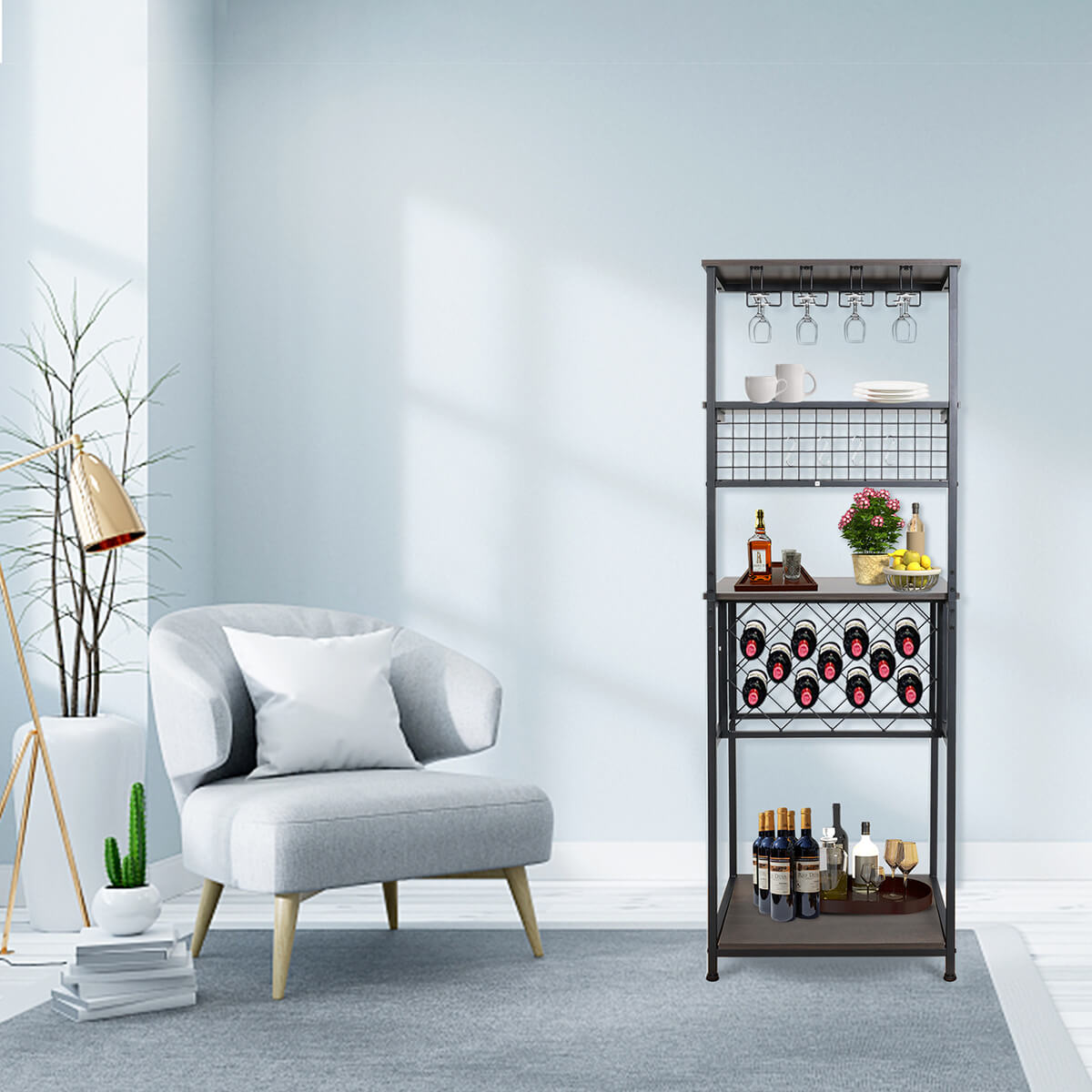 Elecwish Freestanding Wine Cabinet with Storage Shelves KA711 displays