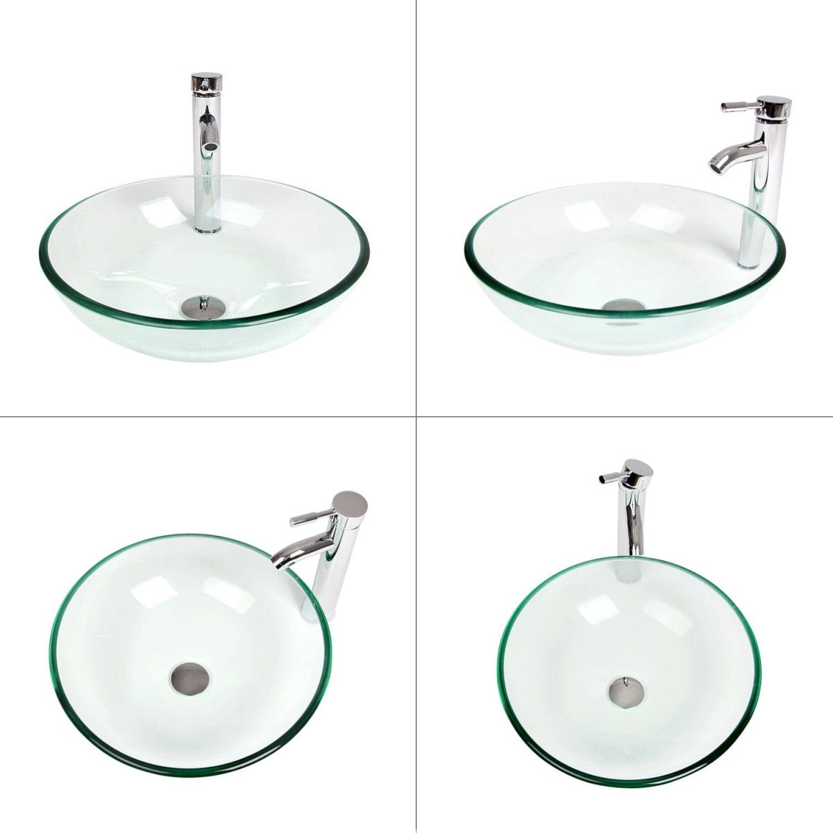 Four angle views of Elecwish Glossy Glass Sink