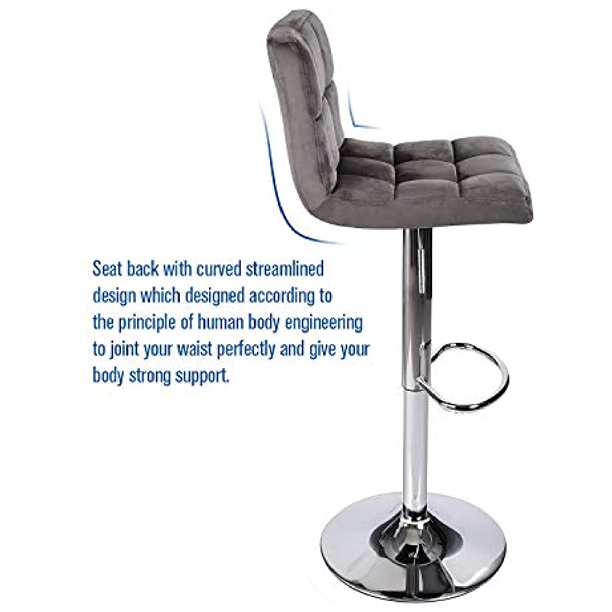 Streamlined design of grey velvet fabric armless bar stool