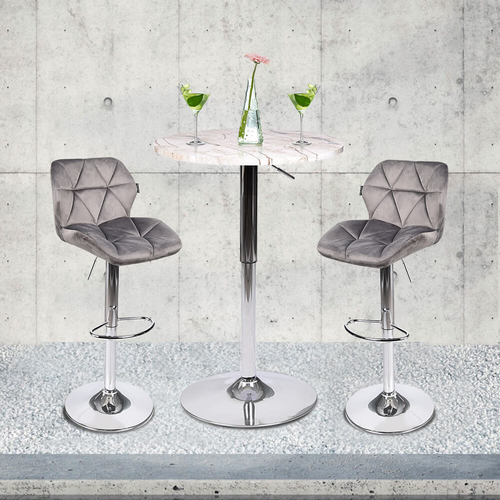 Marble bar table with faux leather silver bar stool ow0305