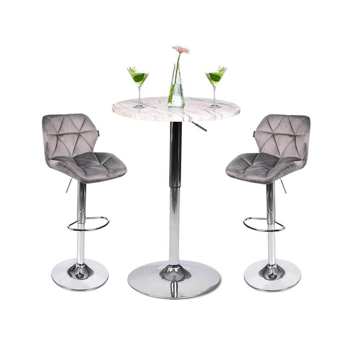 Marble table with faux leather silver bar stools ow005