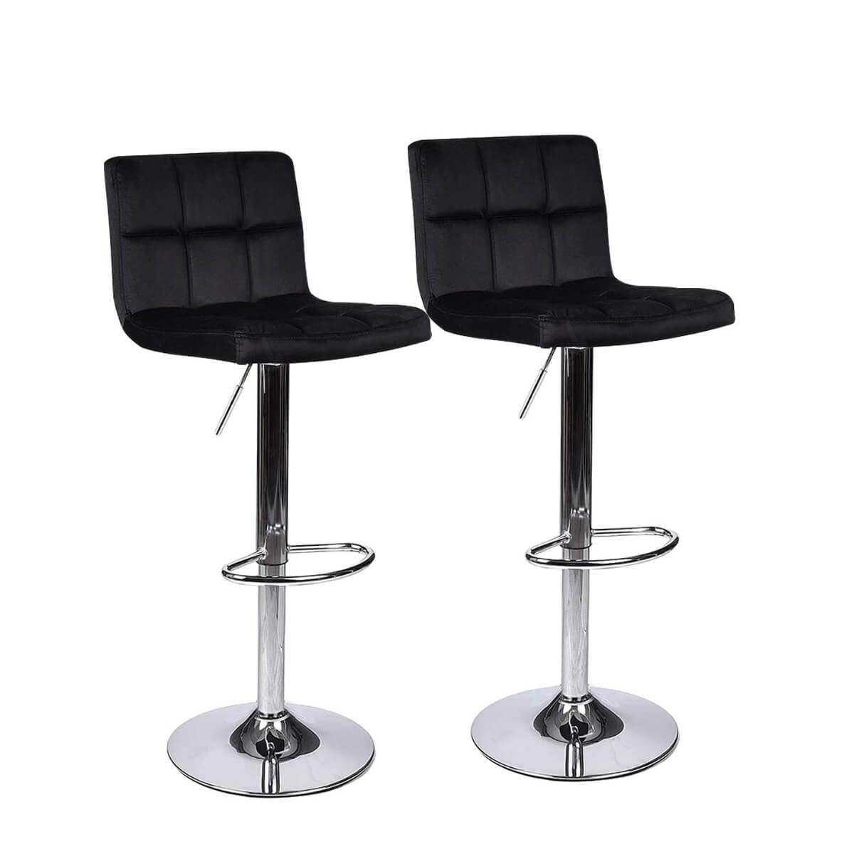 Set of 2 black velvet fabric bar stools
