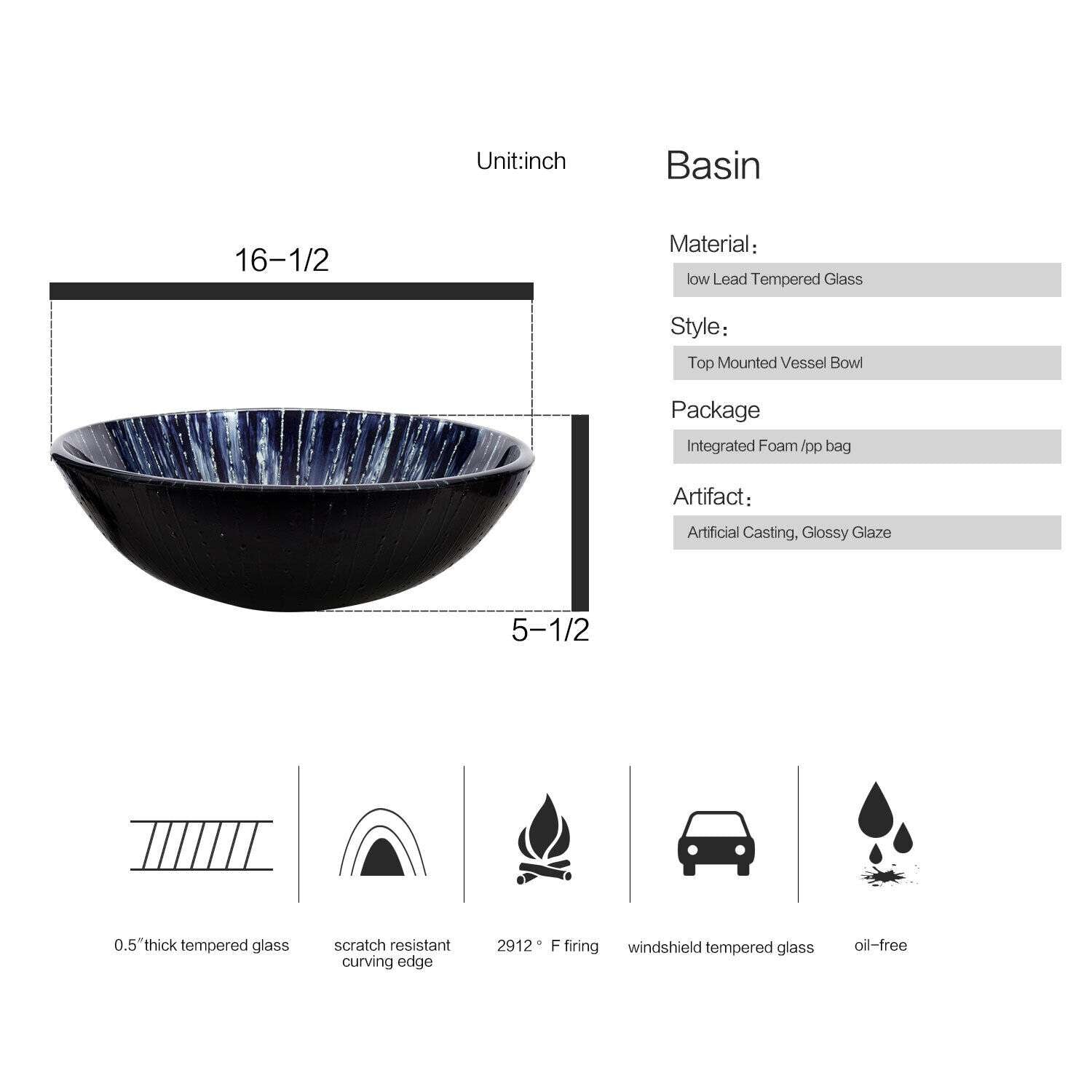 Elecwish starry blue sink basin size and descriptions