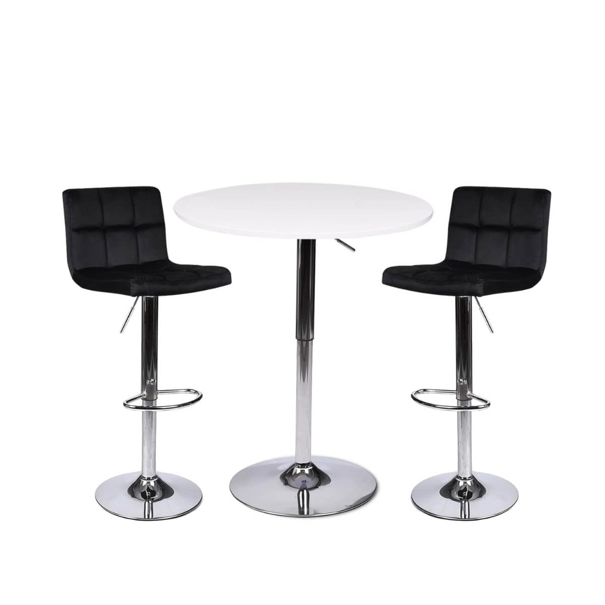 Elecwish White Bar Table with 2 Black Contemporary Chrome Air Lift Barstool Flannel Padded Adjustable Swivel Stools