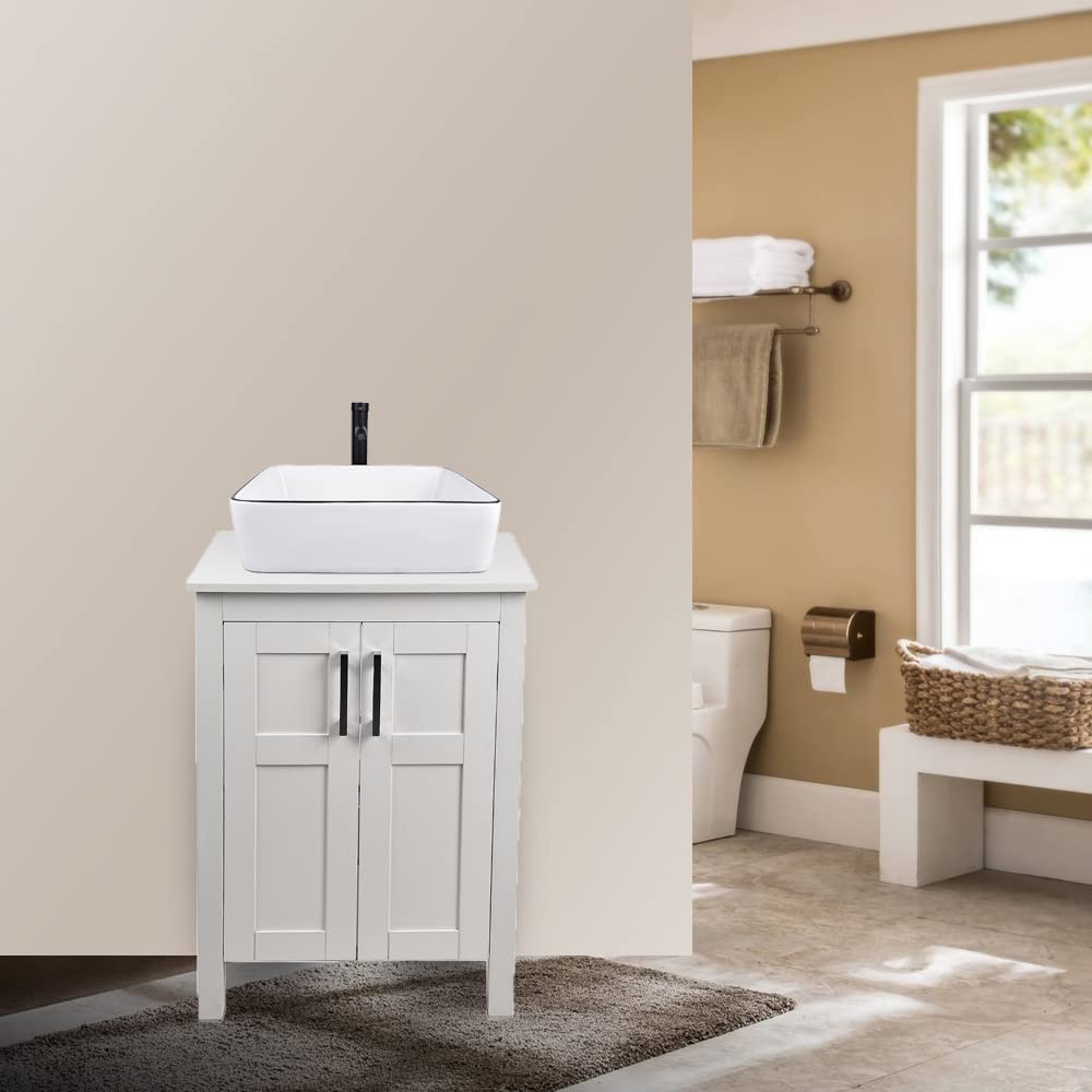 Elecwish White Bathroom Vanity and White Ceramtic Sink Set HW1120-WH display scene