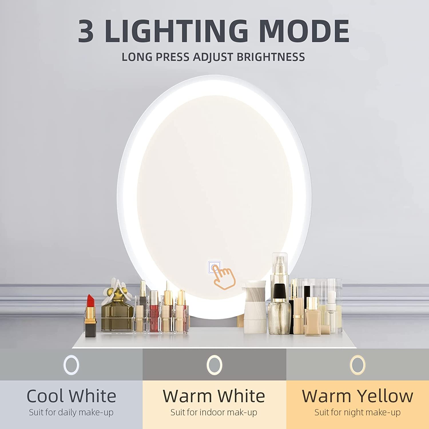 Three lighting mode of Makeup Dressing Table Set - Elecwish