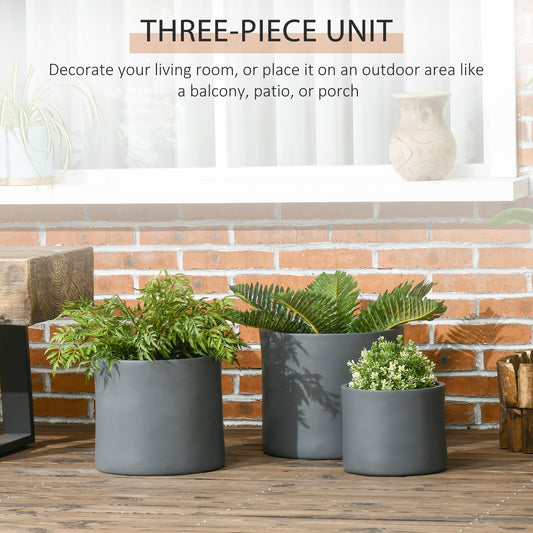 ELECWISH Set of 3 MgO Outdoor Planters with Drainage Holes - Stackable, UV-Resistant