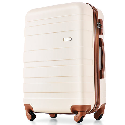 ELECWISH 3-Piece ABS Hardside Luggage Set - Expandable with Spinner Wheels, TSA Lock, Ivory/Brown