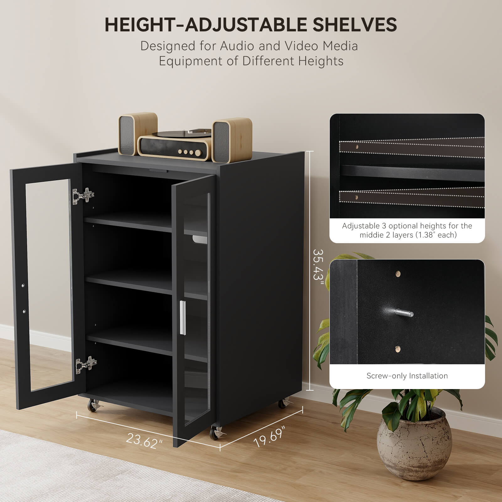 Audio Video Media Stand Cabinet with 4 Height Adjustable Shelves IF047