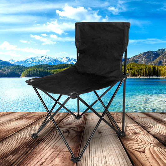 Elecwish Portable Folding Camping Chair with Carry Bag for Adults, Collapsible Anti-Slip Padded Oxford Cloth Stool Black Large