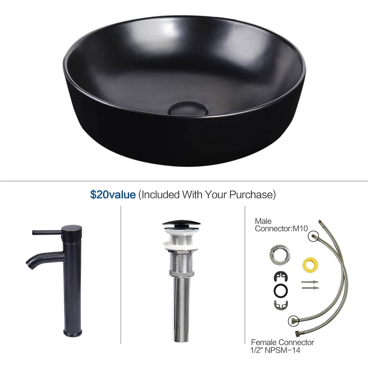 Elecwish black ceramic round sink included parts