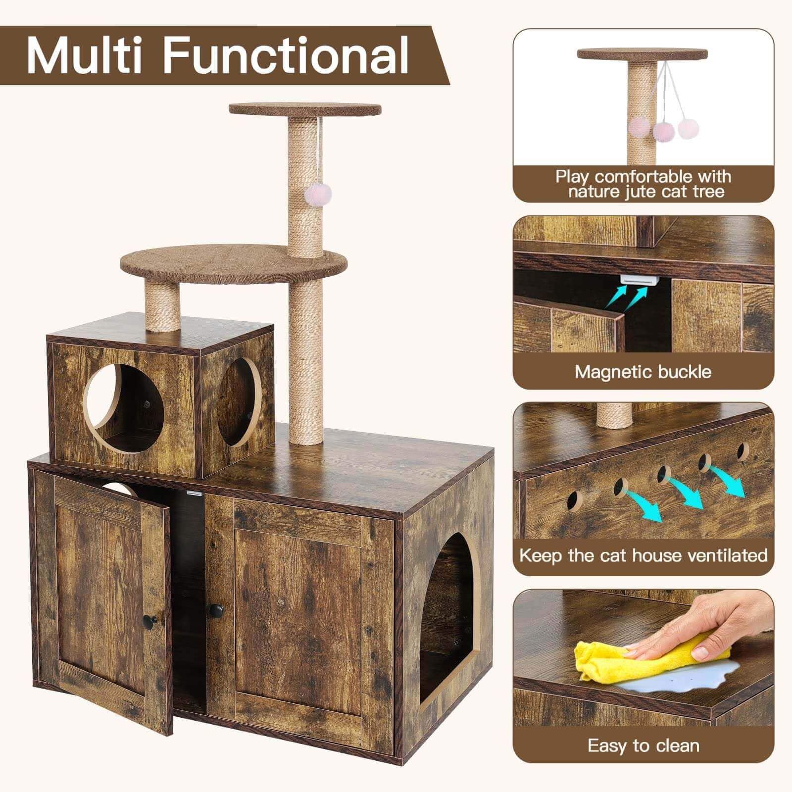 Multi functional of Cat Tree Cat Tower for Indoor Cats