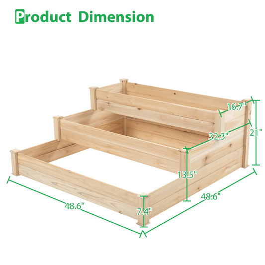 ELECWISH 48.6" x 48.6" x 21" Raised Garden Bed - 3-Tier Wooden Elevated Planter, Natural Fir Wood