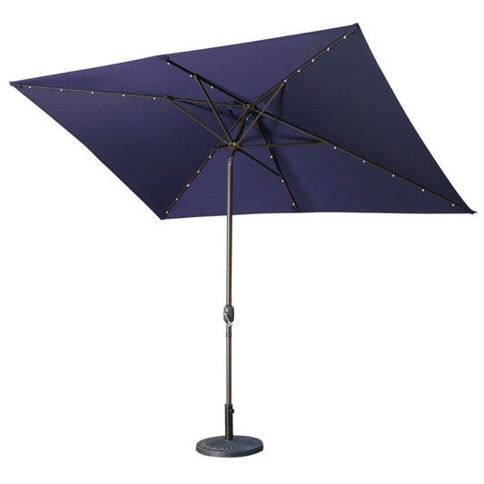 ELECWISH Adjustable Blue Rectangular Patio Umbrella with LED Lights and Tilt Function