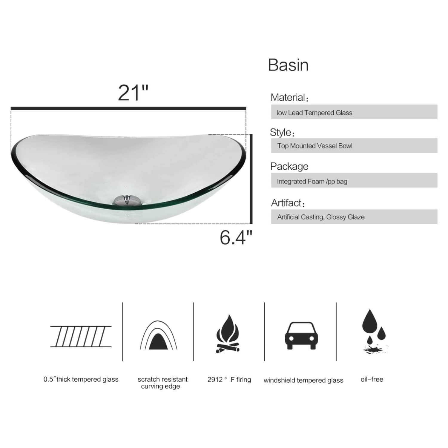 Description of clear boat glass sink