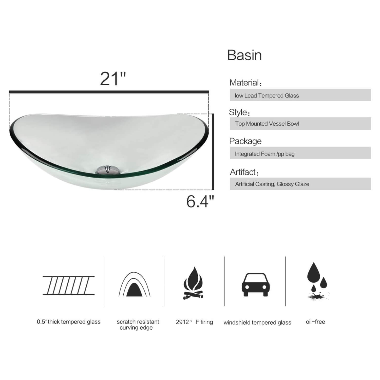 Elecwish clear boat sink size and specification