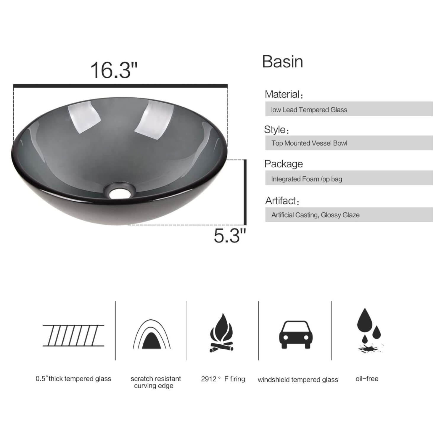 Description of bluish grey glass sink